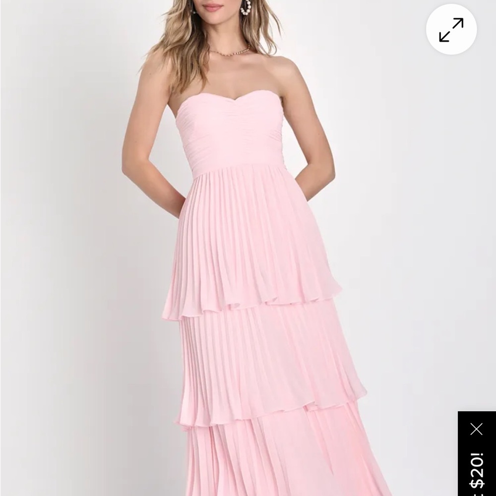Lulu's Strapless Pleated Tiered Maxi Dress in Light Pink